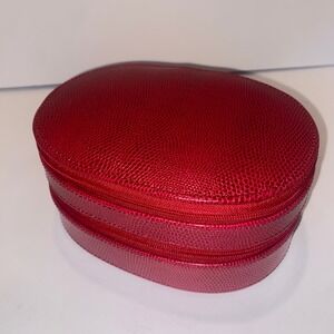 Bey-Berk Jewelry Travel Case Womens Small Red Excellent Lizard Embossed Leather
